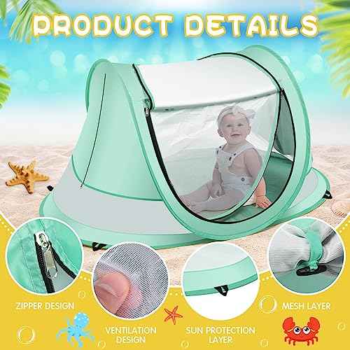 Baby Beach Tent,Large Pop Up Beach Tent Sun Shade for Beach,Portable Baby Travel Tent with Mosquito Net,Indoor Baby Play Tent,UPF 50+ UV Protection Sun Shelters for Infants
