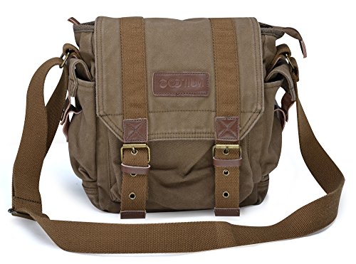 GOOTIUM Small Canvas Messenger Bag - Medium Field Tan Vintage Shoulder Satchel