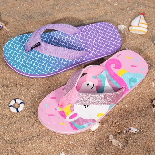 WateLves Girls Flip Flops Toddler Boys Kids Non-Slip Sport Sandals Beach Pool - Fish Scale, Big Kid