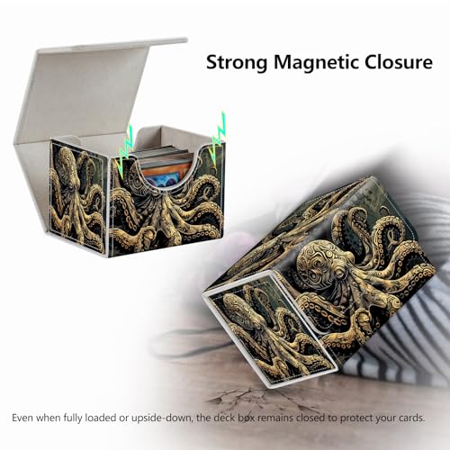 Magnetic Deck Box for Trading Card Games Dark Gold Metal Octopus Variation - MTG Commander Storage Case