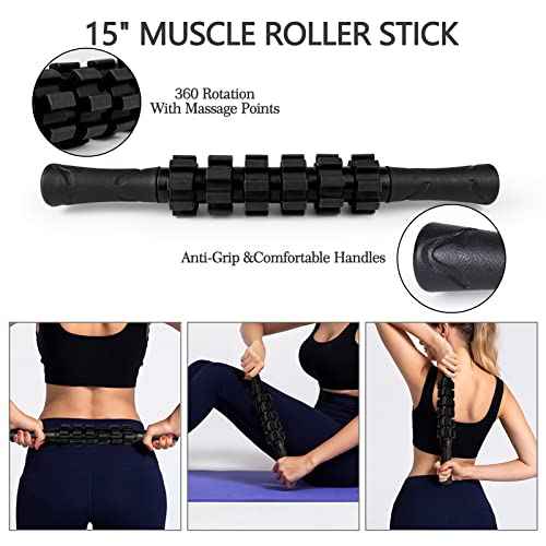 5 in 1 Foam Roller Set High Density Foam Roller Patented, Massage Stick, Massage Ball, Resistance Band for Deep Muscle Massage Pilates Yoga, Fitness for Trigger Point Release