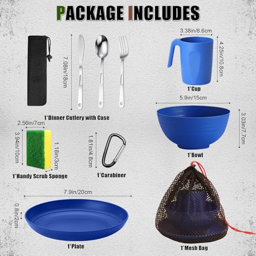 Blue Scout Camping Mess Kit for 1 Person with Utensils & Mesh Bag