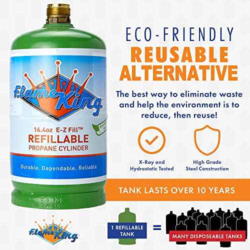 Flame King Refillable 1LB (16.4 oz) Empty Propane Cylinder Tank, Reusable, Safe & Legal Refill Option, DOT Compliant, for Camping, Backpacking and Hiking (4-Pack)