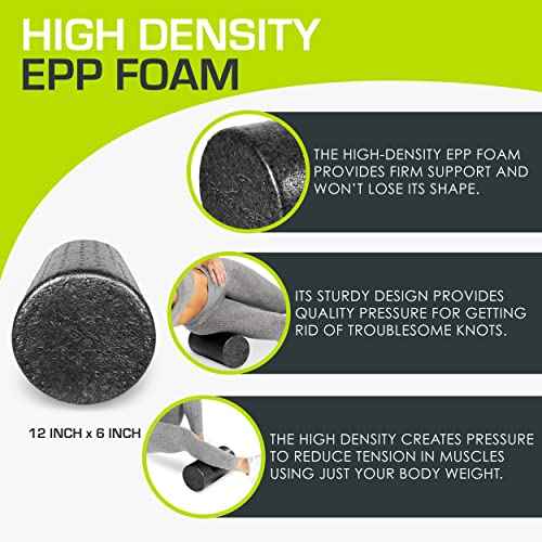 ProsourceFit High Density Foam Rollers 12 - inches Long, Firm Full Body Athletic Massage Tool for Back Stretching, Yoga, Pilates, Post Workout Muscle Recuperation, Black/Blue
