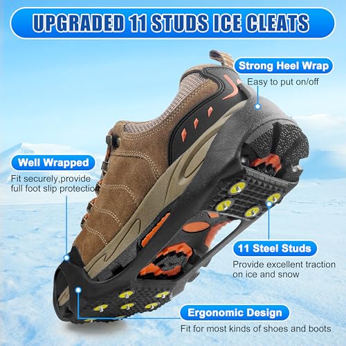 Ice Snow Cleats for Shoes and Boots - X-Large 10-13.5 Men / 11.5-14 Women Traction Grips