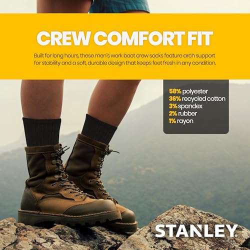 Men's Work Socks 8 Pack Cushioned Crew Boot Socks Black - Heavy Duty