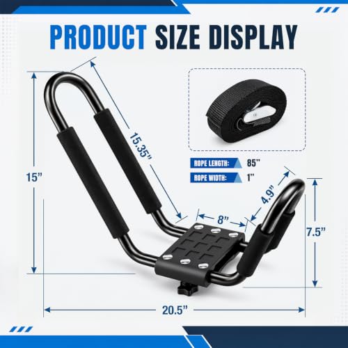Forluck Black Kayak Roof Rack J-Bar Carrier - 1 Pair, Universal Fit, Heavy Duty
