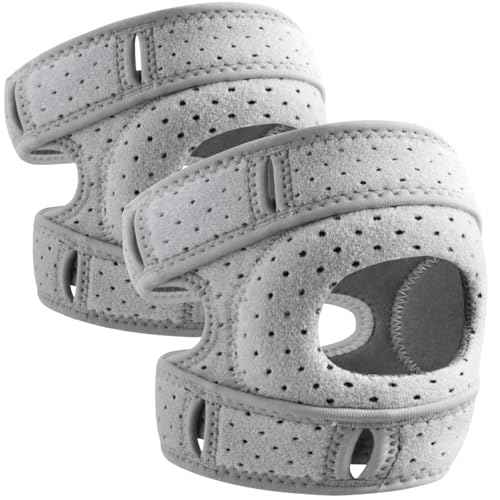 Knee Brace for Women Men Adjustable Knee Support with Side Stabilizers, Patella Gel Pads & Upgraded Silicone Anti-Slip Strip -Patella Knee Brace for Meniscus Tear, Knee Pain, Arthritis, Injury Recovery, Running, Workout (Gray 2 Pcs)