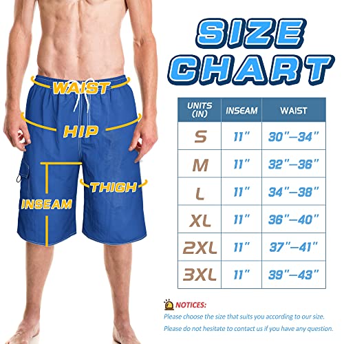 Mens X-Large Dark Blue Quick Dry Swim Trunks with Mesh Lining - Funny Swimwear Bathing Suit