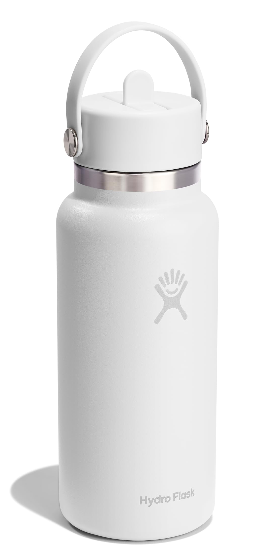 Hydro Flask Water Bottle - Insulated Stainless Steel - Wide Mouth Flex Straw Lid, Non Spill, Leakproof and Refillable in 32 Oz Tonal White