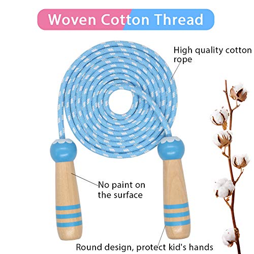 Kids Jump Rope 7ft Adjustable Cotton with Wooden Handle Pink+Blue
