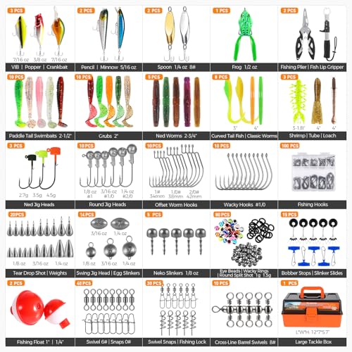 Large 3-Layer Fishing Tackle Box Kit with 415 Lures & Tackle Included