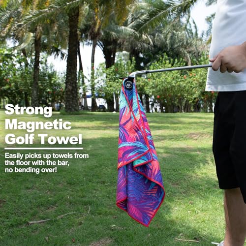 Magnetic Golf Towel for Golf Bags - Colorful Microfiber Waffle Pattern with Clip