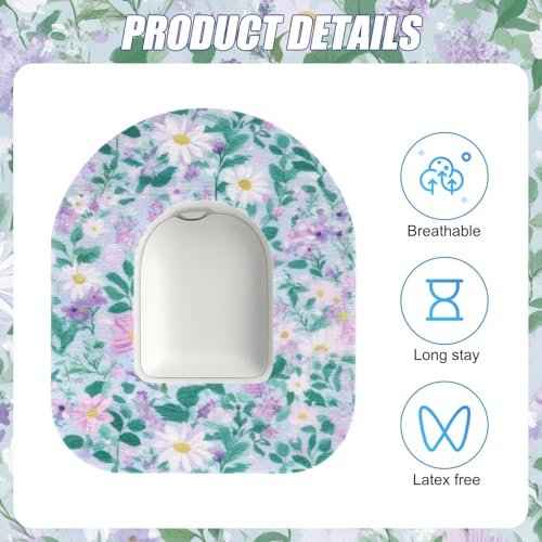 25pcs Adhesive Patches for Omnipod 5, Floral Style Sensor Patches Waterproof & Breathable CGM Overpatch Sensor Cover Compatible with Omnipod 5