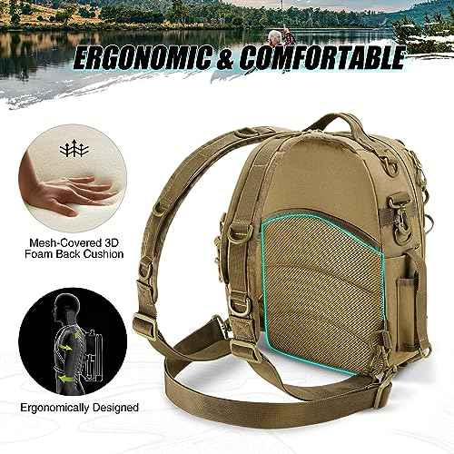 Piscifun Fishing Backpack with Rod Holder, Lightweight Sling Bag Storge Gear and Equipment