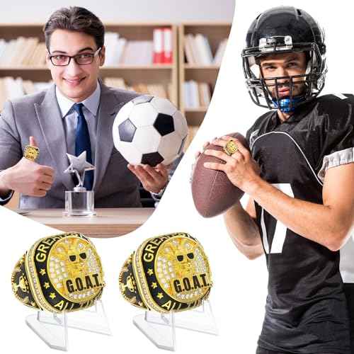 Misdary Soccer Baseball Basketball Championship Rings with Holder Most Valuable Player Trophy Gold Ring Award Gift Team Prize for Football Tournament Winner
