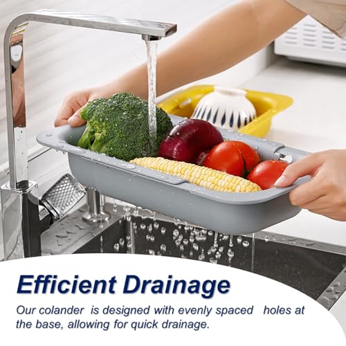 Extendable Sink Colander Strainer Basket Gray - Collapsible Drainer for Vegetables, Pasta, and Dishes