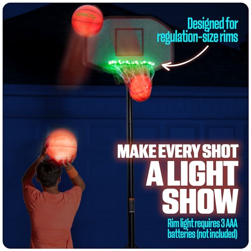 GlowCity Size 7 Glow in The Dark Basketball with Rim Light Set, 29.5-inch Rubber Ball, Pump Included
