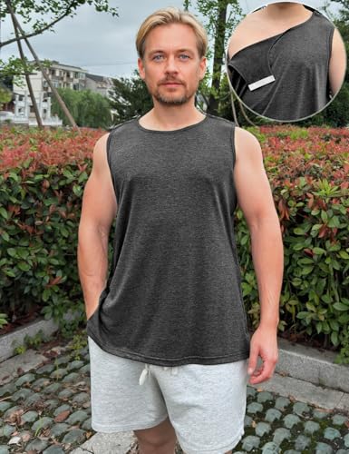 Unisex Shoulder Surgery Shirt - Snap-Access Sleeveless Tank (X-Large, Dark Grey) - Shishuyu