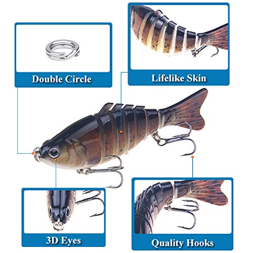 Robotic Fishing Lure Multi-Jointed Swimming Fishing Lure, 3D Lifelike Bass Bait with Treble Hooks, 5 Colors for Fresh & Saltwater