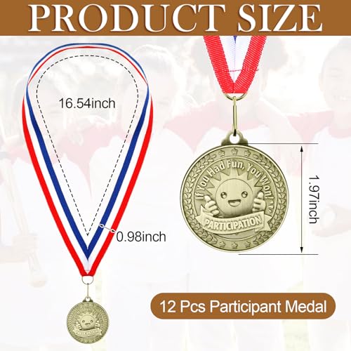 Classic 12 Pcs Participant Award Medals with Neck Ribbons - Bronze