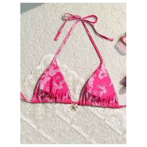 Milumia Floral Halter String Triangle Bikini Top for Women Bathing Suit Swim Top