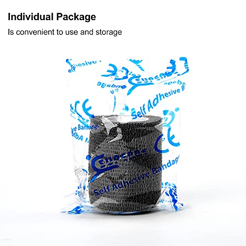 Self Adhesive Bandage Wrap 2 Inch x 5 Yards Black - Medical, Sports & Pet Vet Wrap