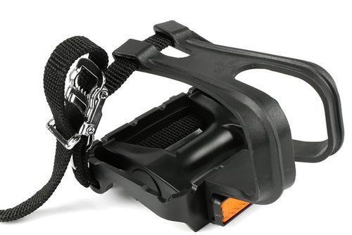CGXYK Bike Pedals 9/16" Spindle with Adjustable Toe Cage Straps - Textured Surface for Road/Exercise/Gym Bicycles - Includes Mounting Hardware (Black)