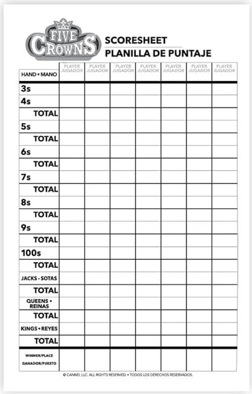 Scorepad for Five Crowns Game 130 Page Replacement Score Sheet, Card Game Score Card, Tracks 7 Players at Once