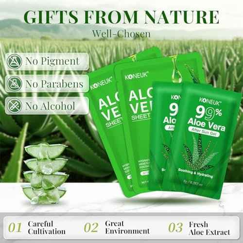 30 Pack Aloe Vera Gel and 30 Pack Face Masks Skincare, Aloe Vera Gel and Facial Mask for Face, Hair, Body, Skin, Bulk Travel Size Aloe Gel and Mask for Sunburn Relief