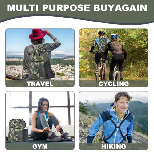 Water-Resistant Sport Gym Sack Backpack with Drawstring - Green Camo