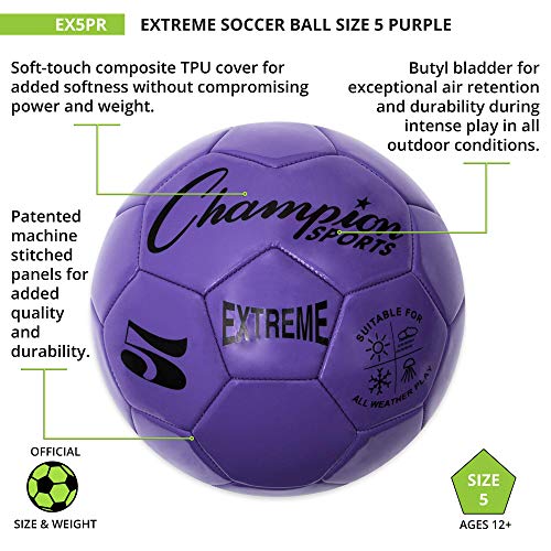 Purple Soccer Ball - Size 5, All Weather, Soft Touch, Youth & Adult Training