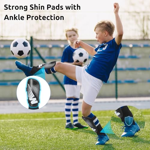 Youth Soccer Shin Guards Kids Medium Black - Impact Protection & Adjustable Straps