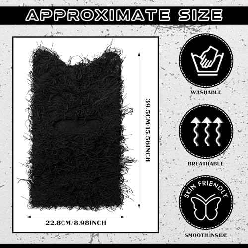 Newcotte Black Distressed Balaclava Ski Mask with Cat Ear Knitted Beanie Y2k Full Face Mask Furry Cap Windproof Winter Hat Neck Warmer for Men Women
