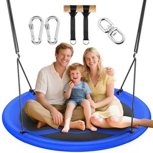 43" Saucer Tree Swing for Kids Adult, 700lbs Weight Capacity, Waterproof Flying Saucer Swing with Adjustable Hanging Straps, Swing Seats for Backyard Outdoor Indoor Playground, Blue
