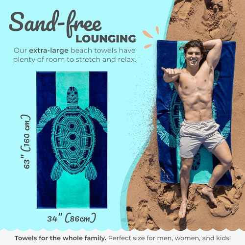 Nova Blue Turtle Beach Towel ? Tropical Blue Colors with A Unique Design, Extra Large, XL (34¡±x 63¡±) Made from 100% Cotton for Kids & Adults