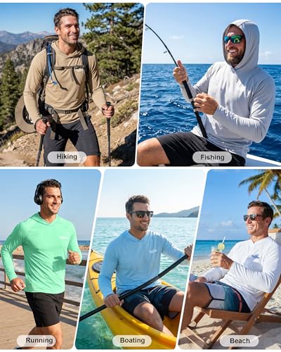 Men’s UPF 50+ Hooded Sun Shirt Large White UV Protection Fishing Hoodie