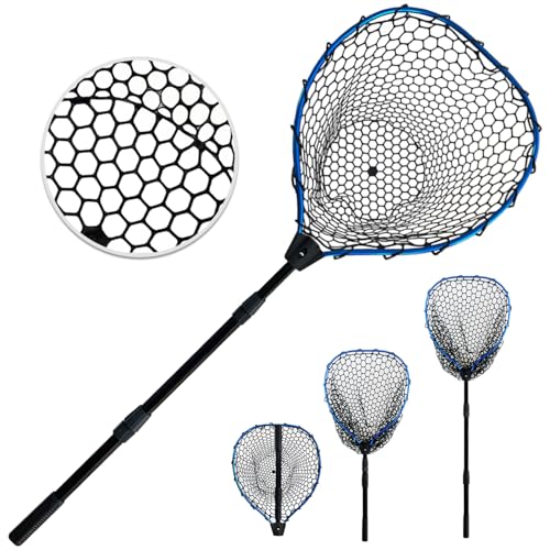 Adjustable Telescoping Fishing Net with Handle - Blue Aluminum Alloy, Foldable & Collapsible, 3-Section Pole, 63.7"