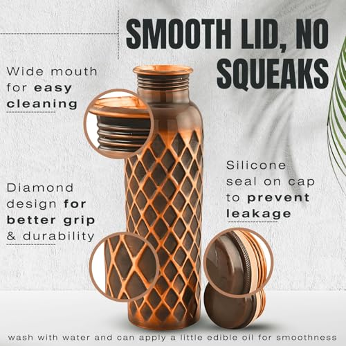 Pure Copper Water Bottle 34 Oz - Ayurvedic Drinking Water Container