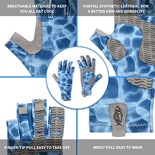 Water Wave Large UV Protection Fishing Fingerless Gloves UPF50+ Sun Gloves for Kayaking Hiking