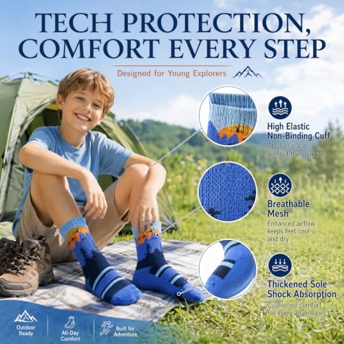 Kids Wool Socks - Boys & Girls 4-7 Years Merino Hiking Athletic Socks - Tree Variation