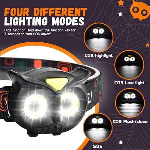 LED Headlamp, Owl Headlight for Kids Leightweight, COB Head Lamp, 4 Modes Battery Powered Head Lights for Boys, Girls, Adults, Gifts for Birthday, Party, Christmas