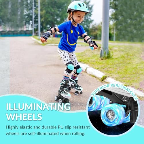 Kids Adjustable Roller Skates Cyan Medium-Big Size 13J-3 US - Safe & Comfortable