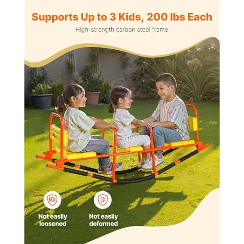 VEVOR Seesaw Teeter Totter for Kids Outdoor, 200 lbs Load Capacity, Metal Rocking Teeter Totter with Handles, Toddler Seesaw for Kids Aged 3+, Playground Equipment for Lawn, Backyard, 3 Seats