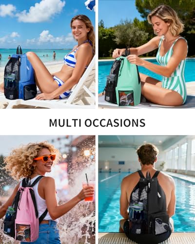 WANDF Mesh Swim Bag Large Dark Blue - Beach Backpack for Water Sports