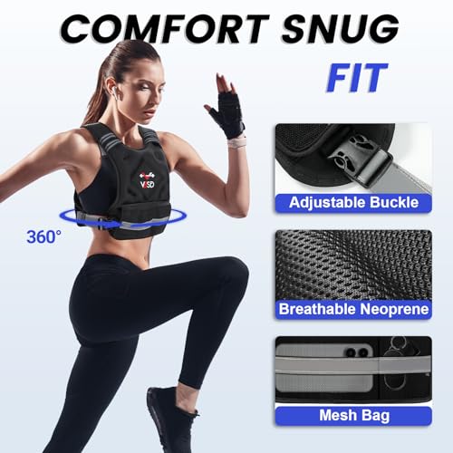 Weighted Vest for Women Men - Adjustable 11-20lb Black with Reflective Strips