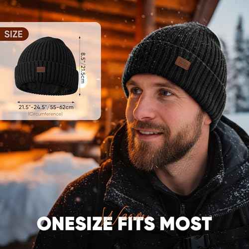 Merino Wool Beanie Hat for Men Women - Thermal Knitted Winter Hat for Large Heads Hiking Running Cap Wrap for Cold Weather