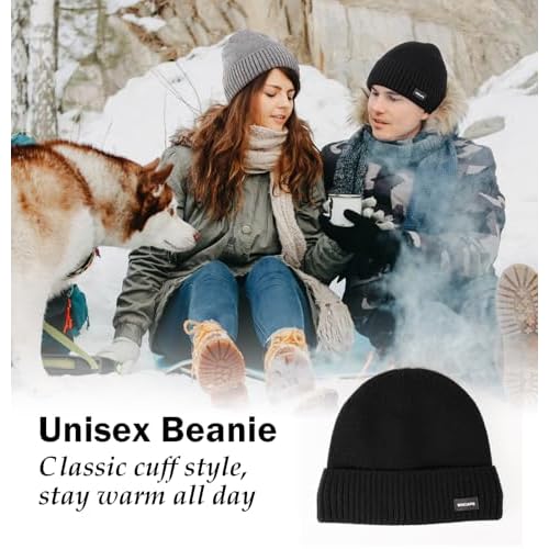 Wmcaps Winter Men Women Fleece Lined Beanie Knitted Hats, Soft Thermal Stocking Skull Caps for Cold Weather
