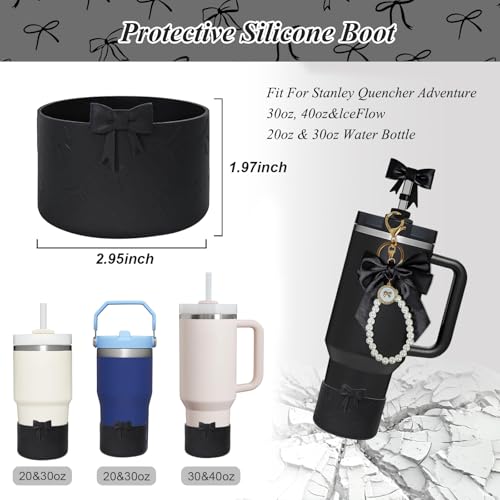 Bow Stanley Cup Accessories Set Including Siliocne Straw Cover, Siliocne Boot, Water Bottle Handle Strap, Stanley Charms for Stanley Cup 40oz 30oz Tumbler with Handle