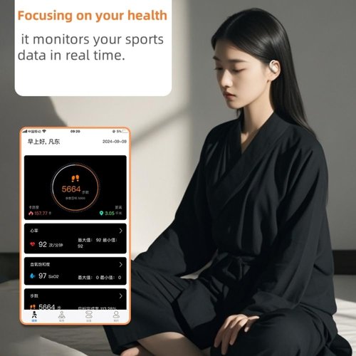 Wireless Meditation Earbuds with Real-Time Heart Rate & Blood Oxygen Monitoring - Open-Ear Sports Headphones, IPX5 Waterproof, Secure Silicone Ear Hooks for Running/Gym & Health Tracking (Black)